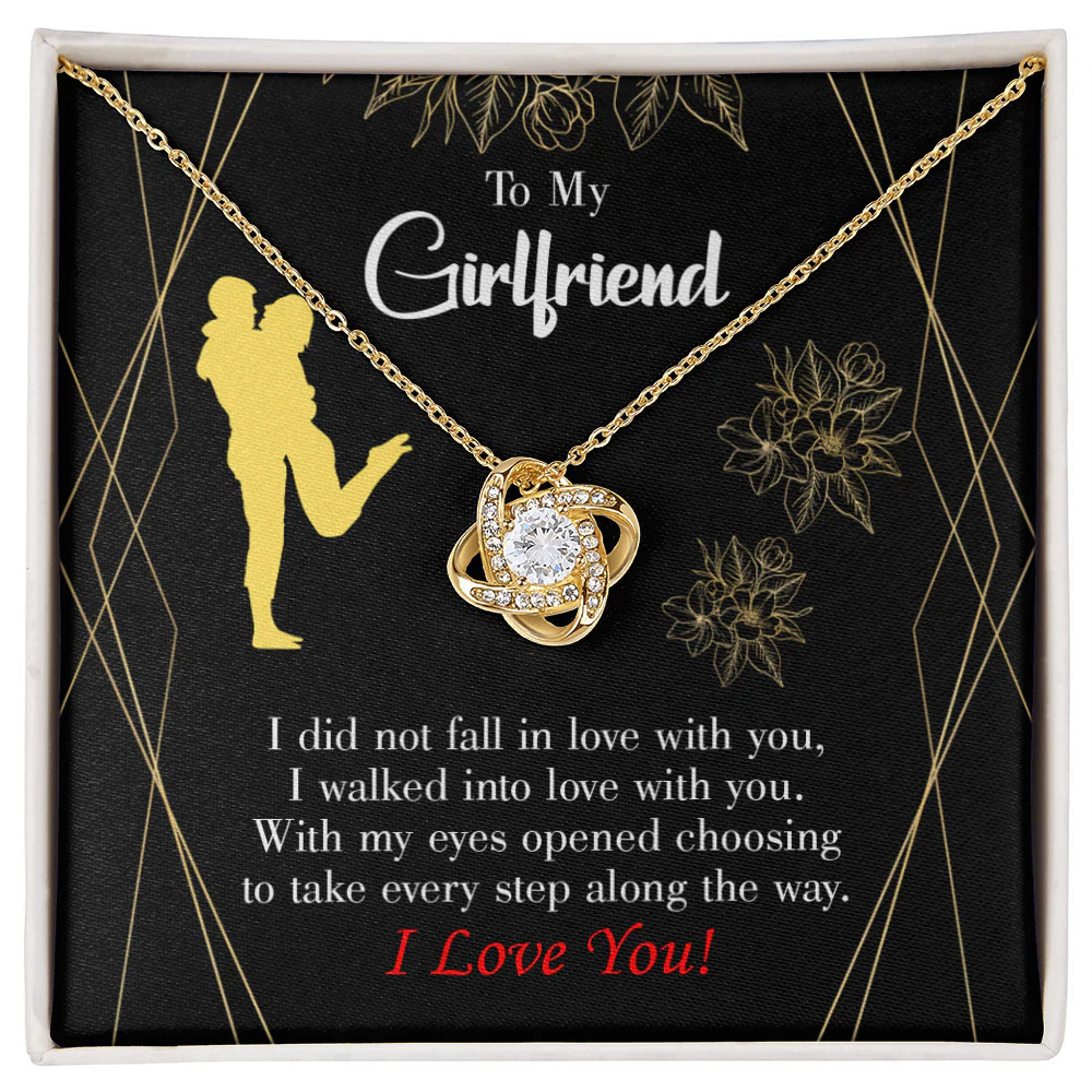 Girlfriend Walked Into Love Infinity Knot CZ Necklace Gold Tone Standard Box